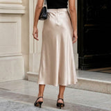 Champagne Satin Bias-Cut Midi Skirt in champagne - view 3