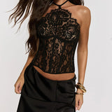 Lace Halter High-Neck Corset Top in black - view 3