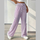 Checked High Waist Wide Leg Pants in purple - view 6