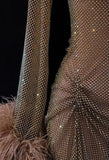 Rhinestone Metal Mesh Feather Cuff Mini Dress in nude - view 5
