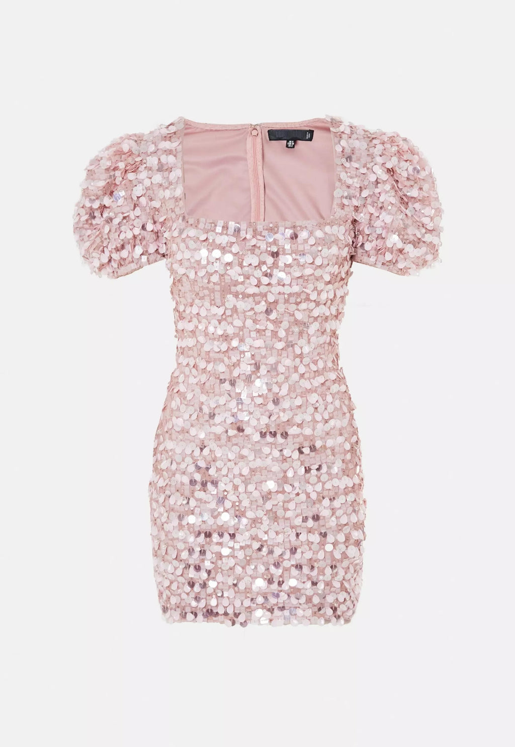 Square Neck Puff Sleeve Sequin Mini Dress in pink - view 4