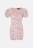 Square Neck Puff Sleeve Sequin Mini Dress in pink - view 4