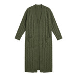 Long Cable Knit Open-Front Cardigan in olive - view 4
