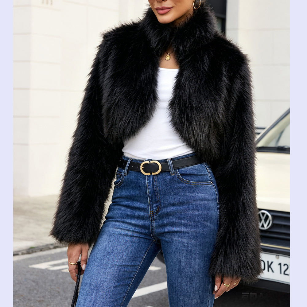 Cropped Faux Fur Bolero Jacket in black - view 4