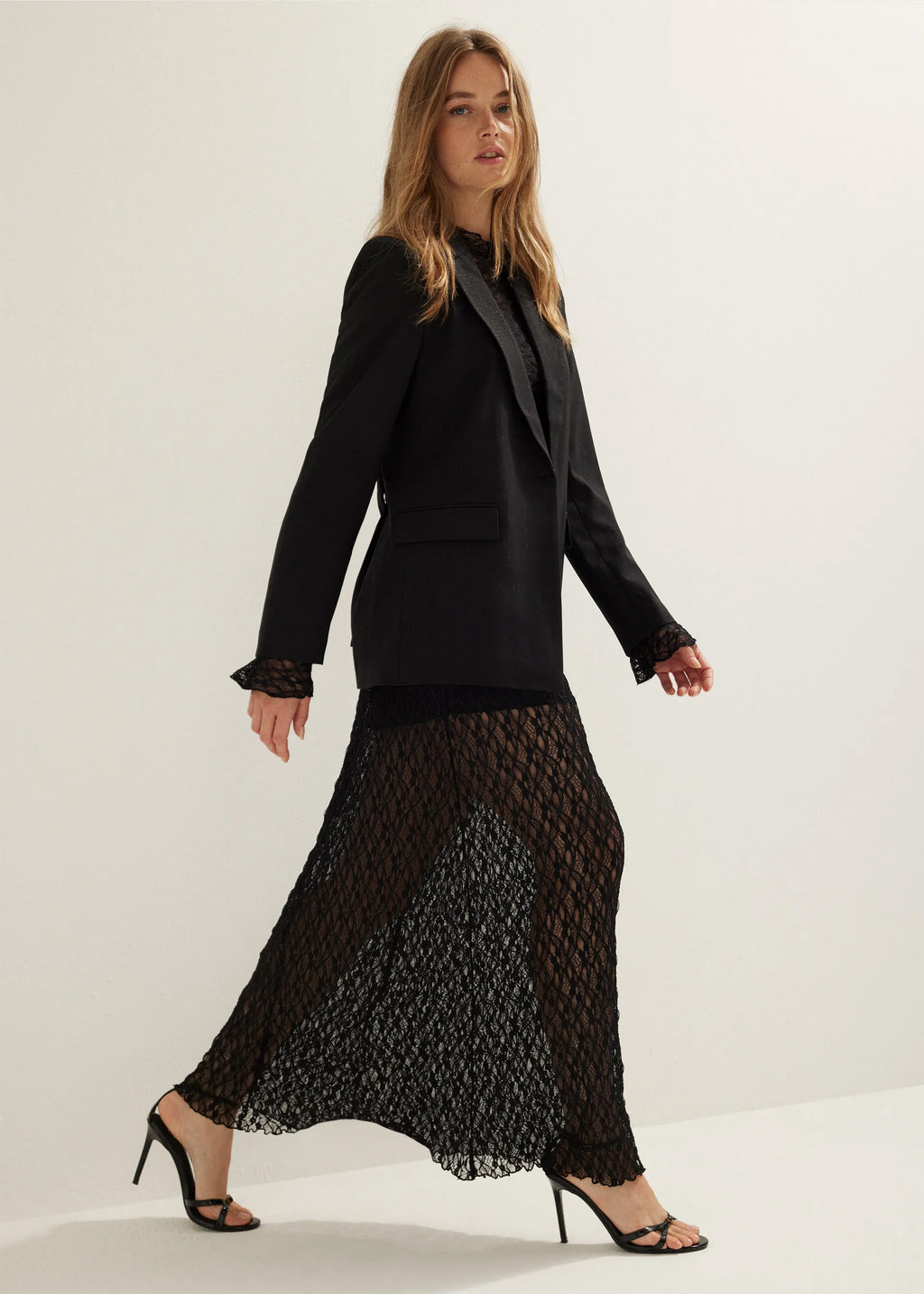 Sheer Black Lace Maxi Skirt in black - view 4