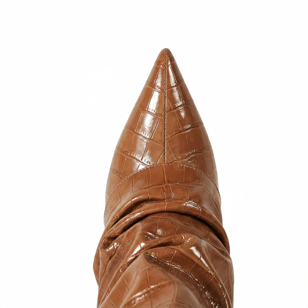 Croc-Embossed Slouch Stiletto Ankle Boots in brown - view 5