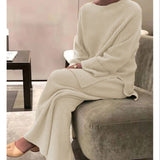 Loose Knit Sweater and Wide Leg Pants Set in cream - view 6