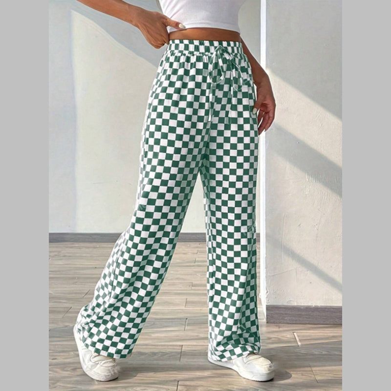 Checked High Waist Wide Leg Pants in green - view 3