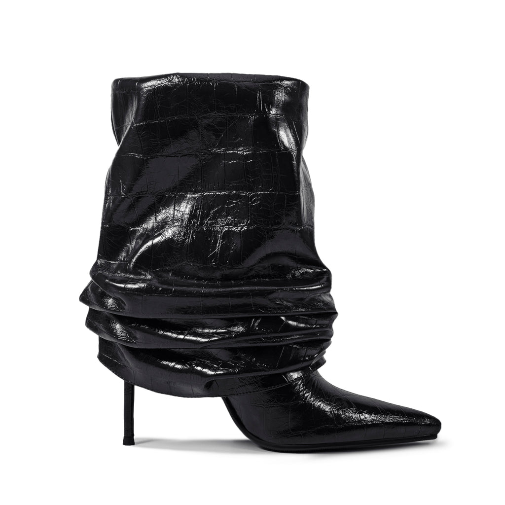 Croc-Embossed Slouch Stiletto Ankle Boots in black - view 2