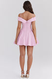 Pink Satin Off-Shoulder Corset Mini Dress in pink - view 2