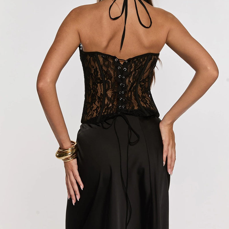Lace Halter High-Neck Corset Top in black - view 5