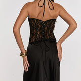 Lace Halter High-Neck Corset Top in black - view 5