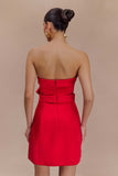 Red Satin Strapless Bow Mini Dress in red - view 4