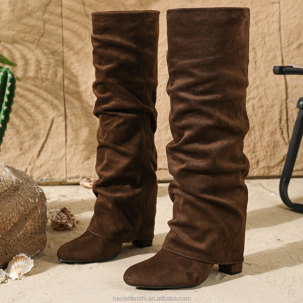 Faux Suede Slouchy Knee-High Boots in brown - view 5