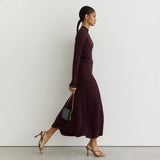 Color Block Ribbed Funnel Neck Midi Sweater Dress in burgundy - view 2