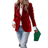 Velvet Single-Breasted Fitted Blazer in red - view 5