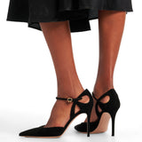 Black Suede Cutout Ankle-Strap Pumps in black - view 5