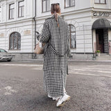 Houndstooth Belted Longline Wrap Coat in black and white houndstooth - view 2