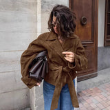 Suede Belted Wrap Coat in brown - view 4