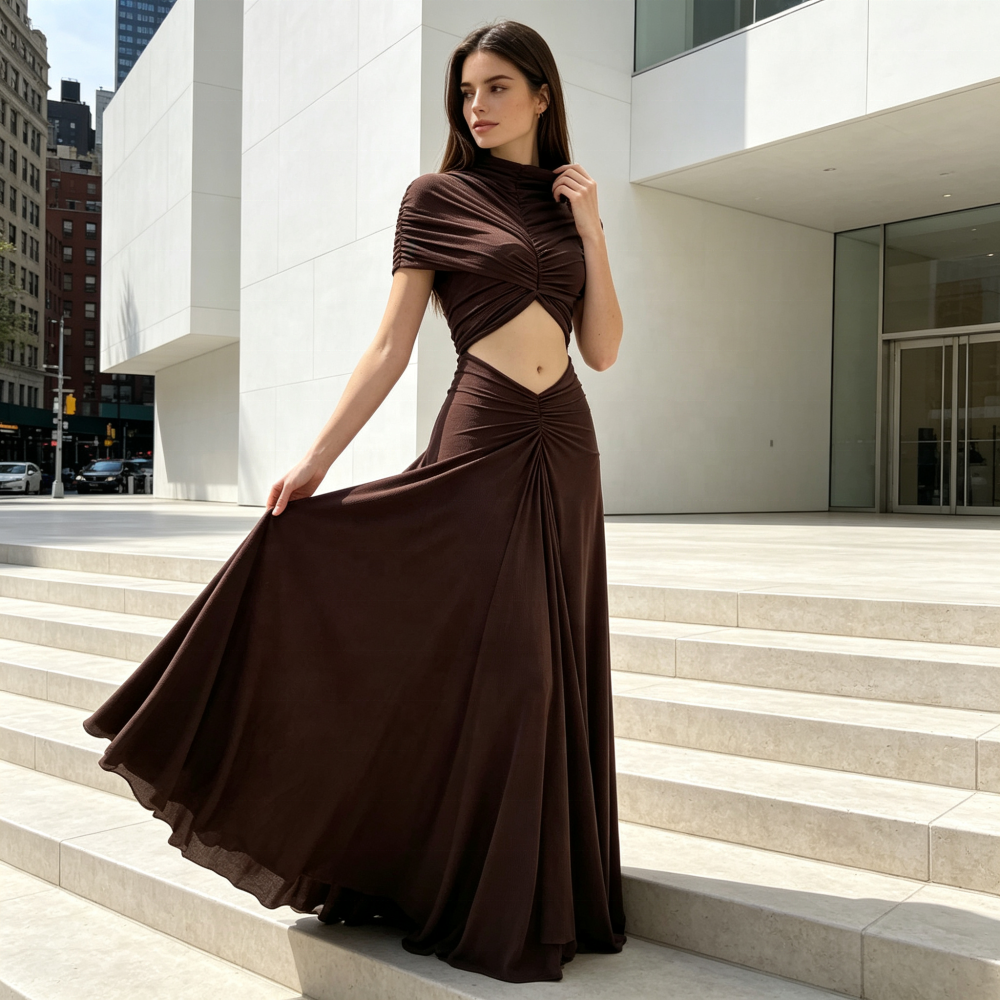 Chocolate Cutout High-Neck Maxi Dress in chocolate - view 5
