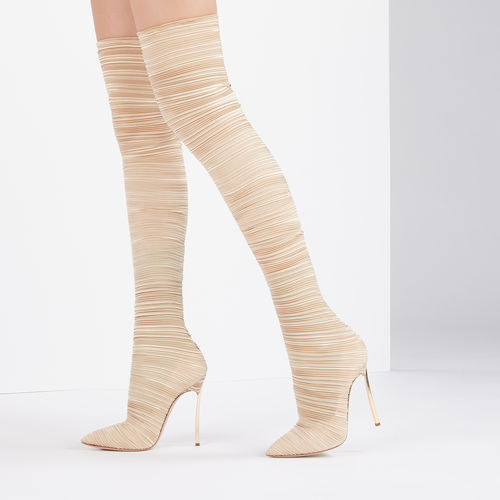Ruched Stretch Stiletto Over-the-Knee Boots in nude - view 6