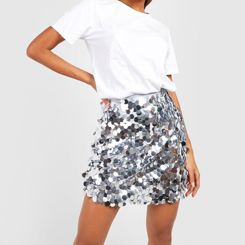 Sparkly Sequin Mini Skirt in silver