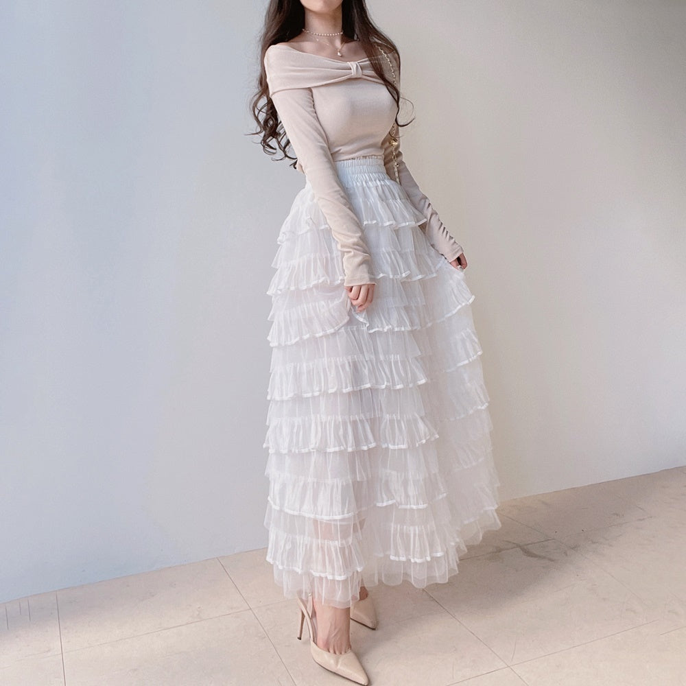 White Tiered Ruffle Maxi Skirt in white - view 2