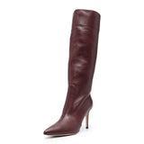 Burgundy Leather-Look Pointed Knee-High Boots in burgundy - view 3