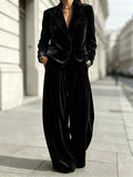 Velvet Blazer and Wide-Leg Trouser Suit in black - view 2