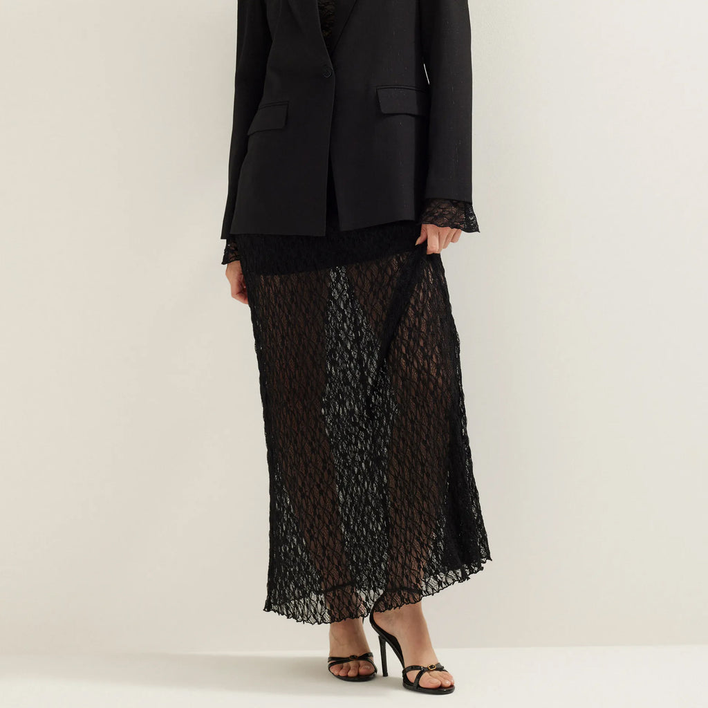 Sheer Black Lace Maxi Skirt in black