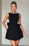 Pearl-Trim Bow Back Mini Dress in black - view 4