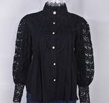 Vintage Crochet Lace High-Neck Blouse in black - view 5