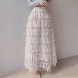 White Tiered Ruffle Maxi Skirt in white