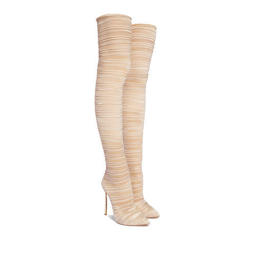 Ruched Stretch Stiletto Over-the-Knee Boots in nude - view 2