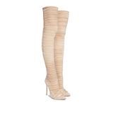 Ruched Stretch Stiletto Over-the-Knee Boots in nude - view 2