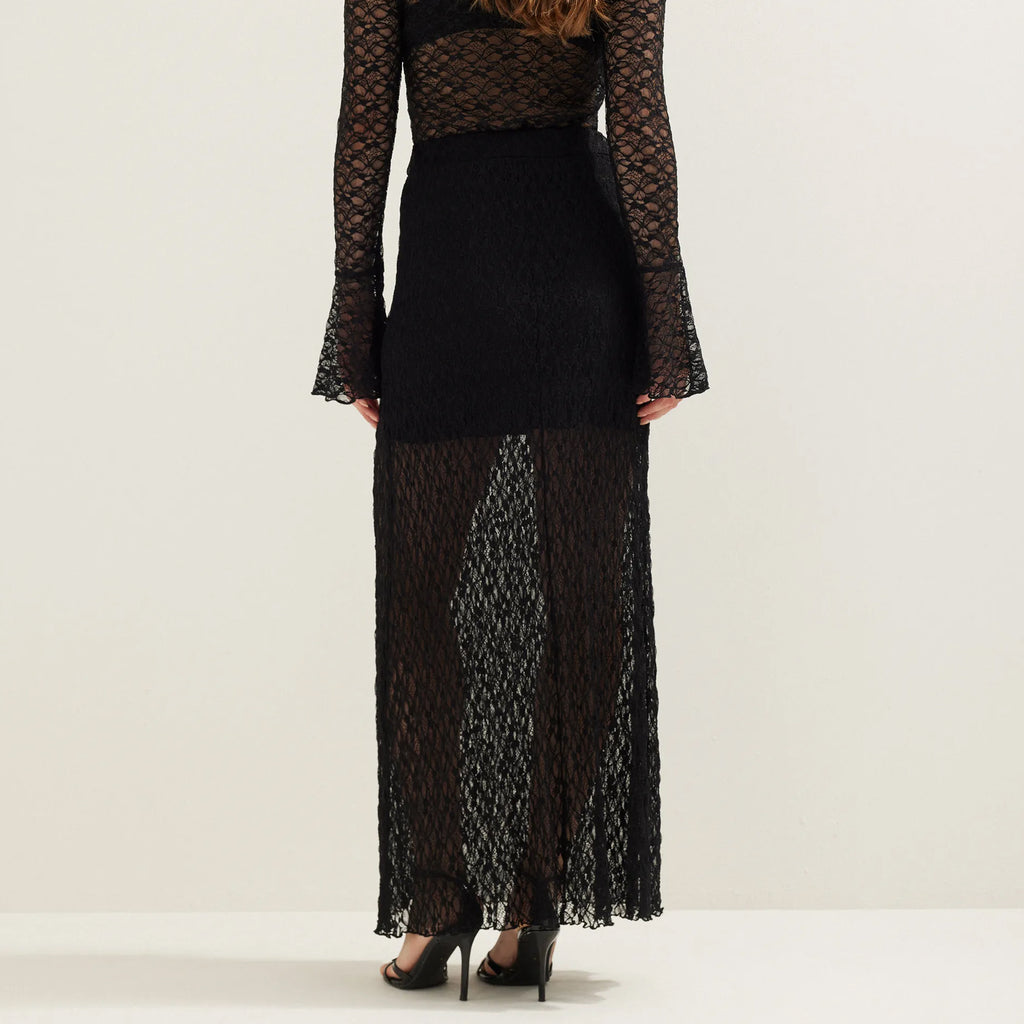 Sheer Black Lace Maxi Skirt in black - view 5