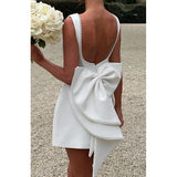 Pearl-Trim Bow Back Mini Dress in white