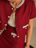 Tweed Cropped Jacket and Shorts Set in burgundy - view 3