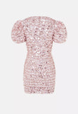 Square Neck Puff Sleeve Sequin Mini Dress in pink - view 5