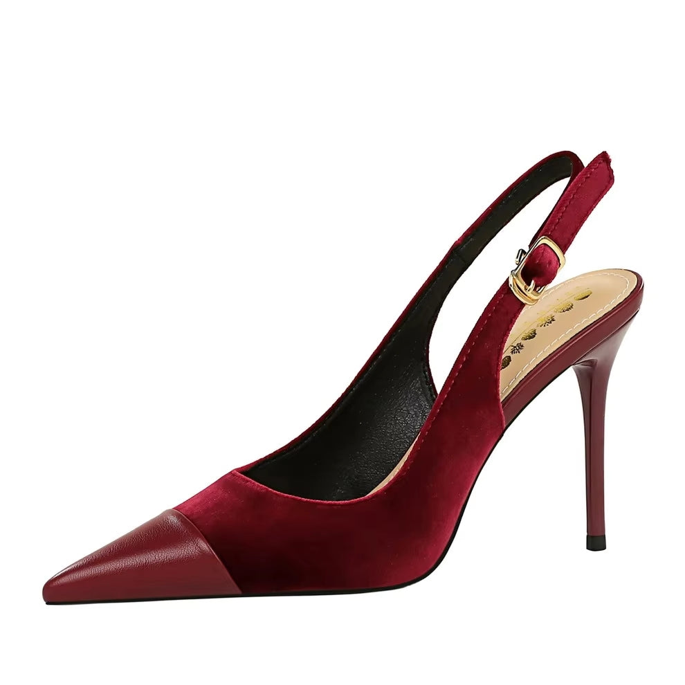Velvet Pointed-Toe Slingback Heels in burgundy - view 5