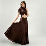 Chocolate Cutout High-Neck Maxi Dress in chocolate