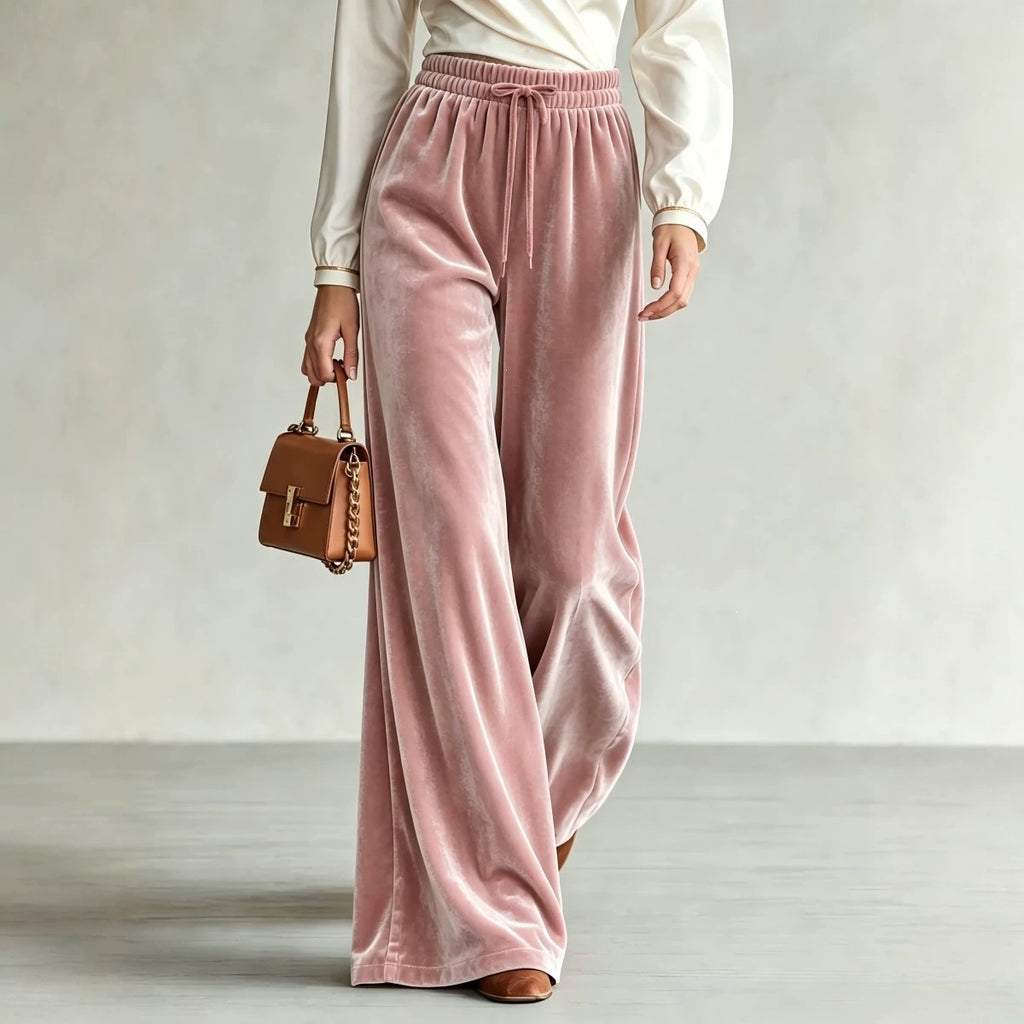 Velvet Straight Wide-Leg Trousers in black