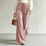 Velvet Straight Wide-Leg Trousers in black