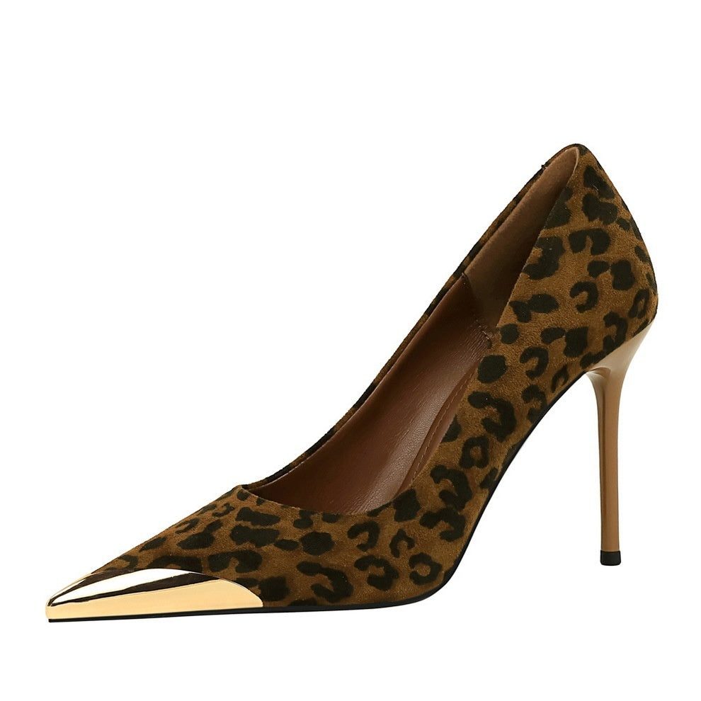 Suede Gold-Toe Stiletto Pumps in leopard - view 5
