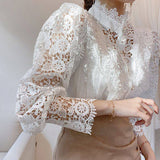Vintage Crochet Lace High-Neck Blouse in cream - view 6