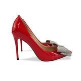 Red Patent Crystal Bow Pumps in red
