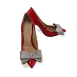 Red Patent Crystal Bow Pumps in red - view 3