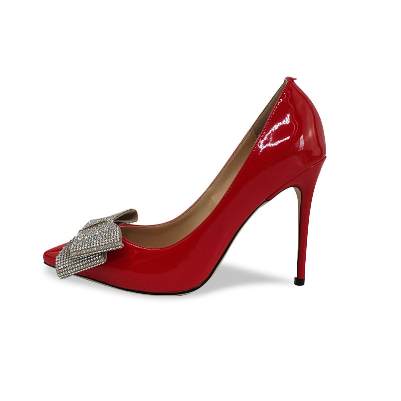 Red Patent Crystal Bow Pumps in red - view 6