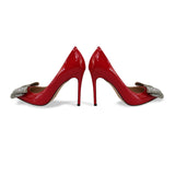 Red Patent Crystal Bow Pumps in red - view 5