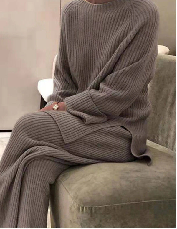 Loose Knit Sweater and Wide Leg Pants Set in brown - view 4